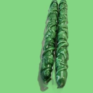 Light to Dark Green Sculpture Tapered CandleSticks 12" Tall